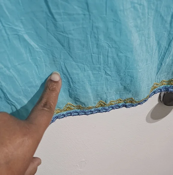 Johnny Was Vicenza Tunic Women's L Bright Turquoise Embroidered Boho Hippie Chic - Picture 9 of 10